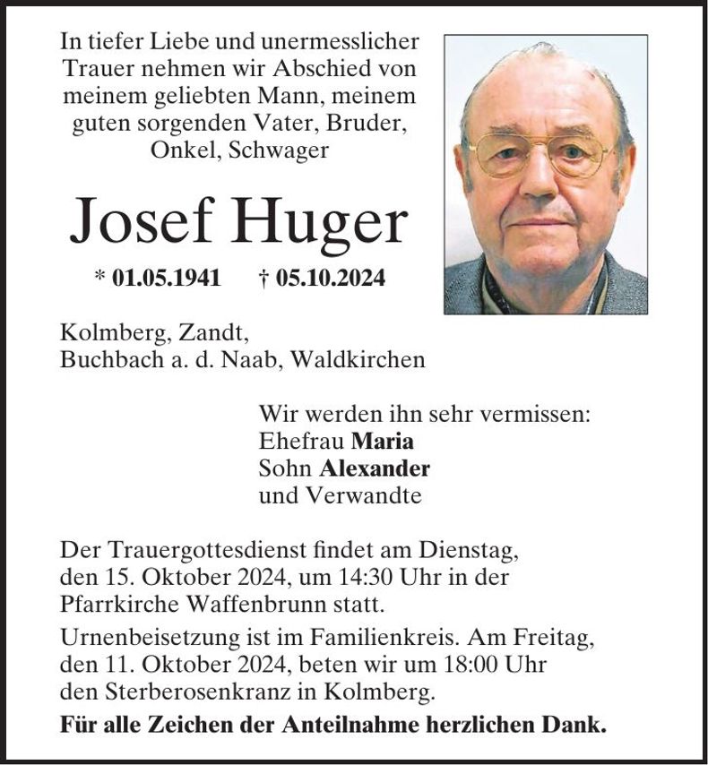 Traueranzeige Josef Huger