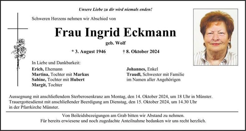 Traueranzeige Ingrid Eckmann