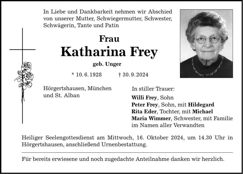 Traueranzeige Katharina Frey
