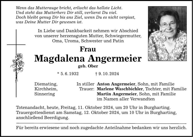 Traueranzeige Magdalena Angermeier