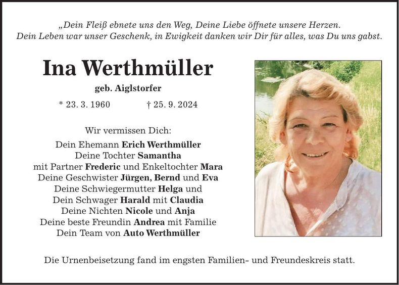 Traueranzeige Ina Werthmüller