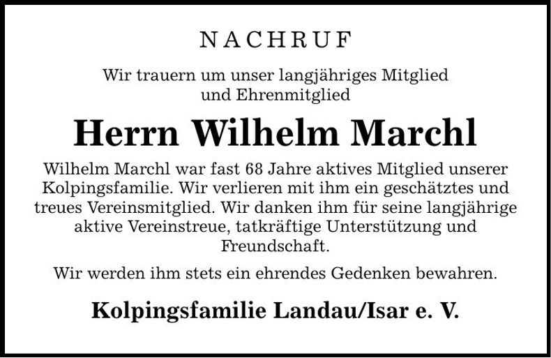 Traueranzeige Wilhelm Marchl