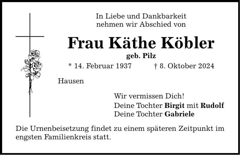 Traueranzeige Käthe Köbler
