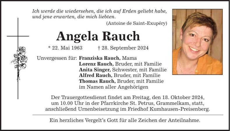 Traueranzeige Angela Rauch