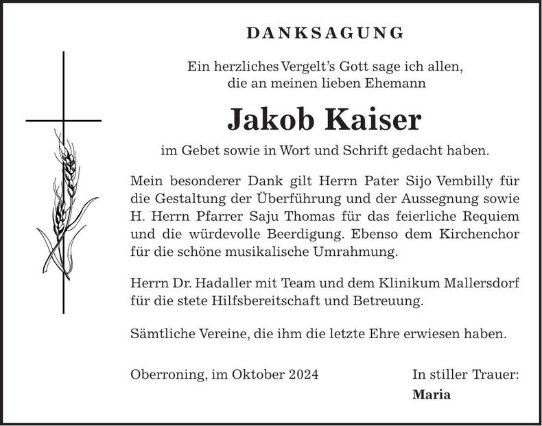 Traueranzeige Jakob Kaiser