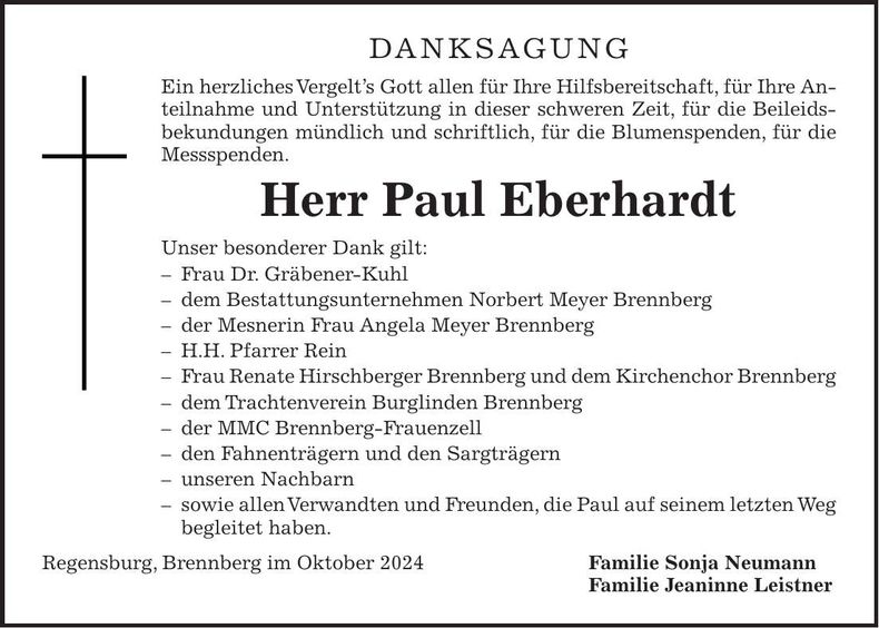 Traueranzeige Paul Eberhardt