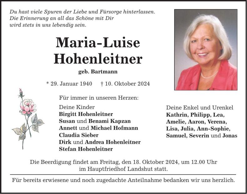 Traueranzeige Maria-Luise Hohenleitner