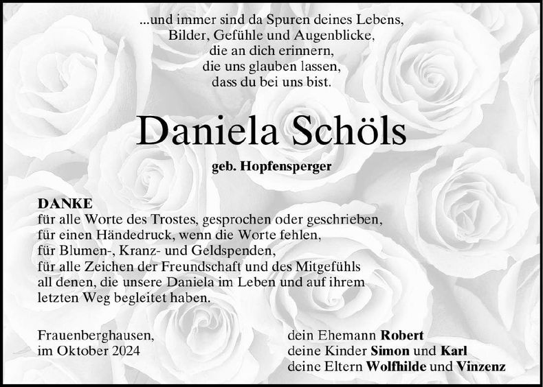 Traueranzeige Daniela Schöls