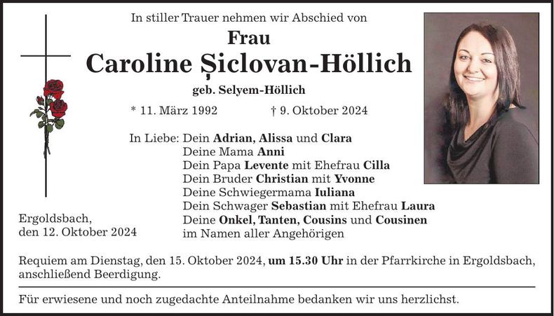 Traueranzeige Caroline Siclovan-Höllich