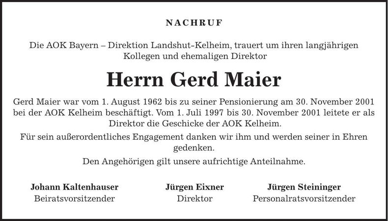 Traueranzeige Gerd Maier