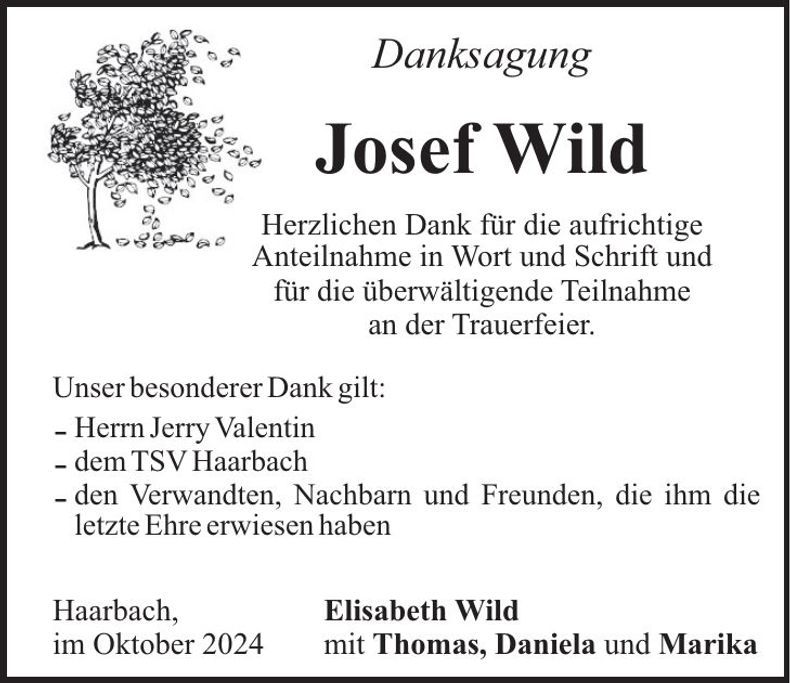 Traueranzeige Josef Wild
