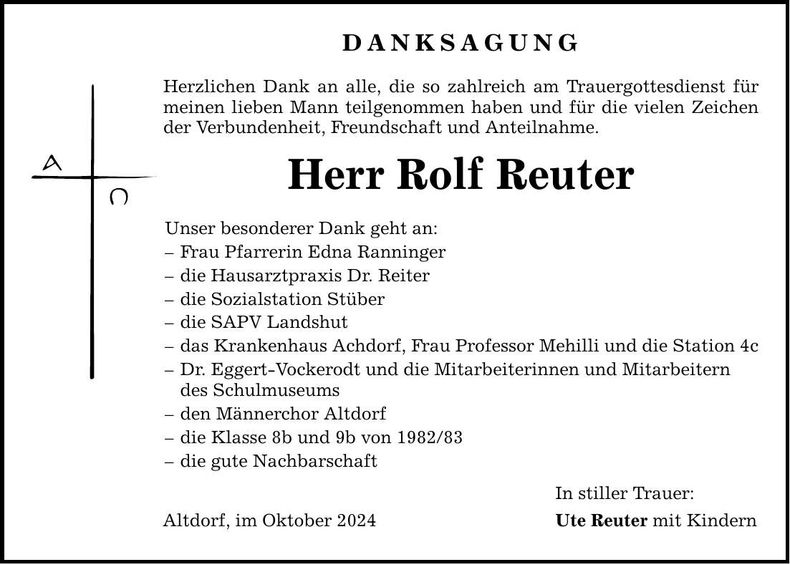 Traueranzeige Rolf Reuter