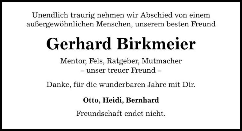 Traueranzeige Gerhard Birkmeier
