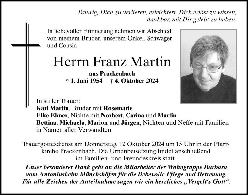 Traueranzeige Franz Martin