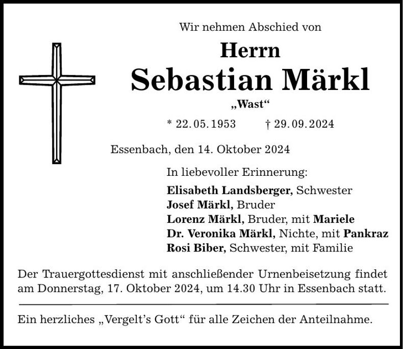Traueranzeige Sebastian Märkl