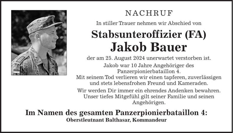 Traueranzeige Jakob Bauer