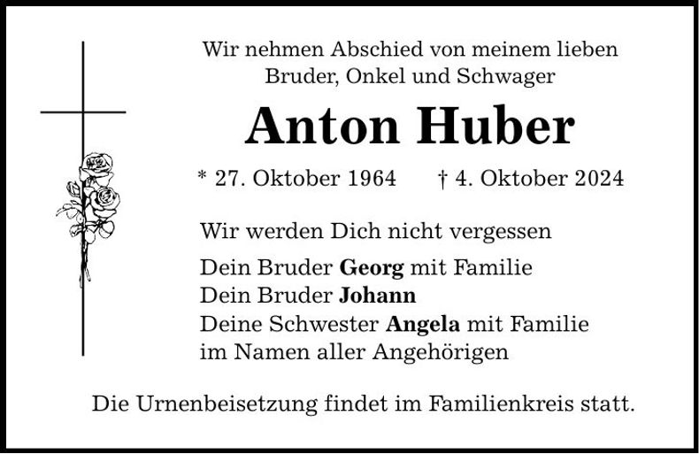 Traueranzeige Anton Huber
