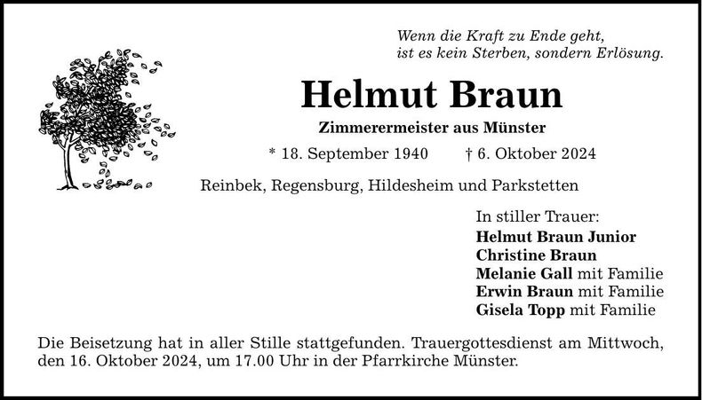 Traueranzeige Helmut Braun