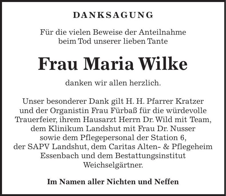 Traueranzeige Maria Wilke