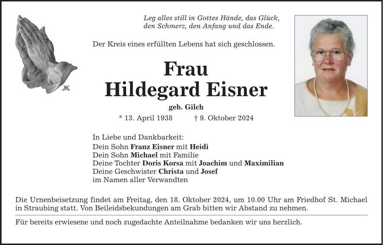 Traueranzeige Hildegard Eisner