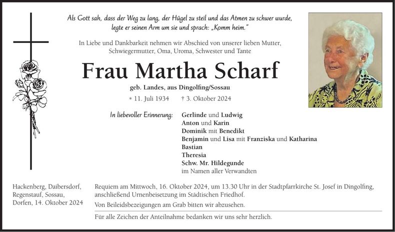 Traueranzeige Martha Scharf