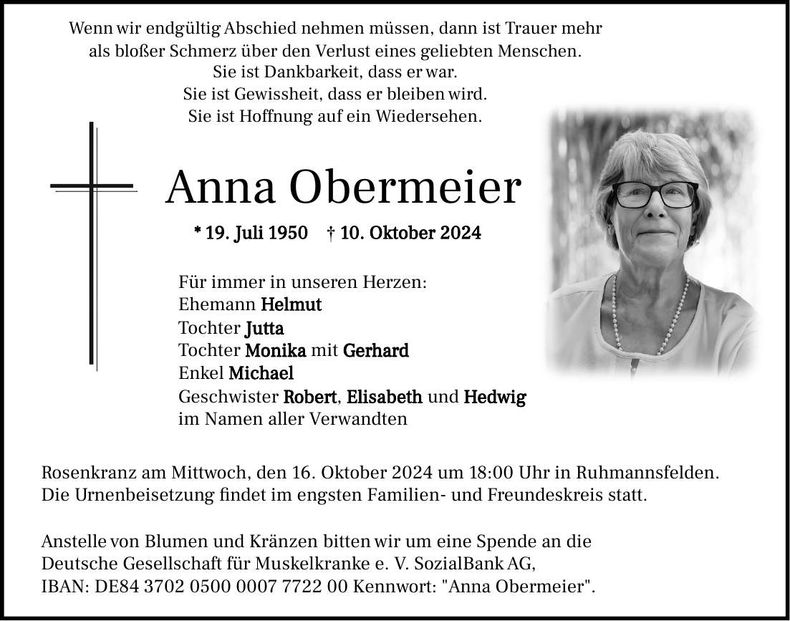 Traueranzeige Anna Obermeier