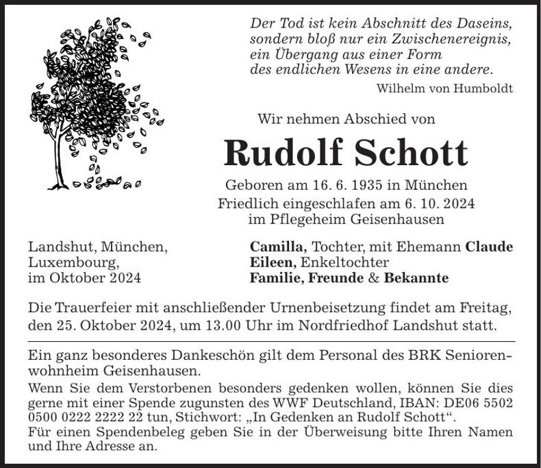 Traueranzeige Rudolf Schott