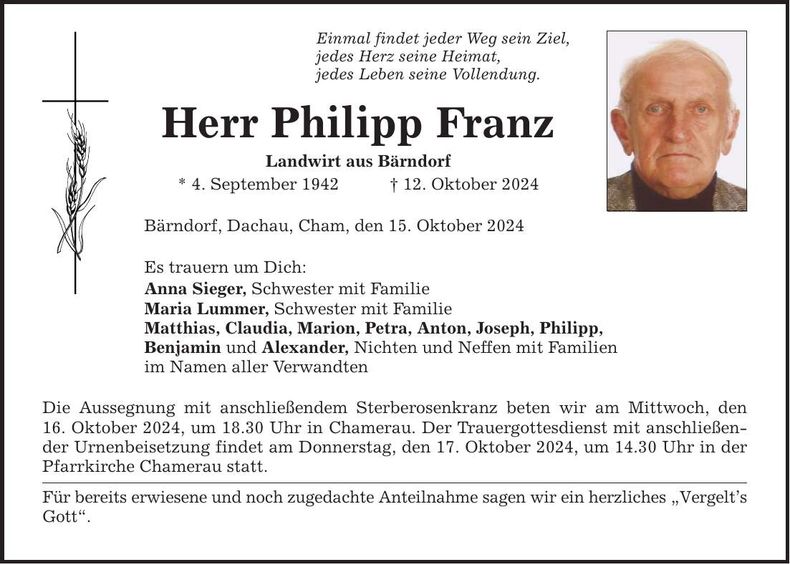Traueranzeige Philipp Franz