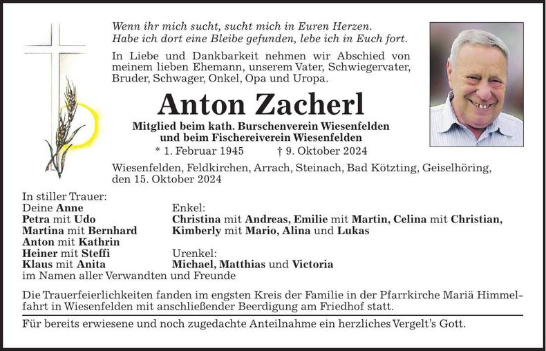 Traueranzeige Anton Zacherl
