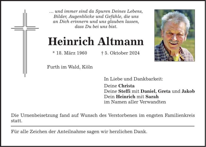 Traueranzeige Heinrich Altmann