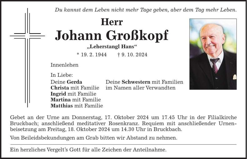 Traueranzeige Johann Johann Großkopf