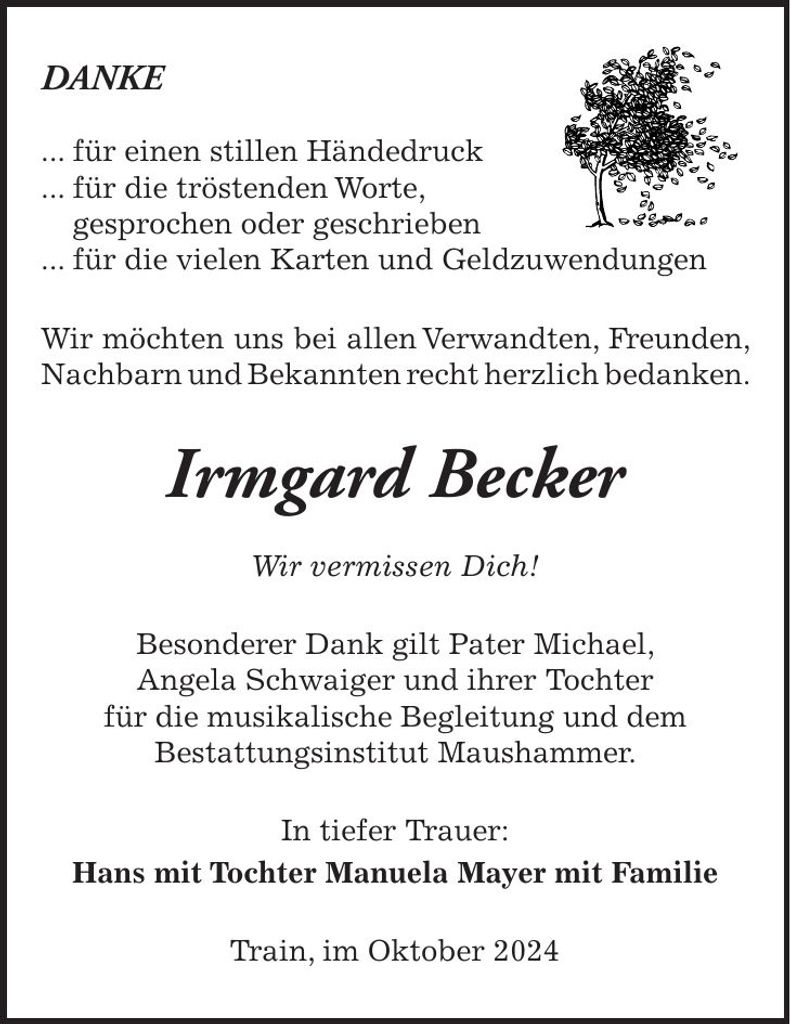 Traueranzeige Irmgard Becker