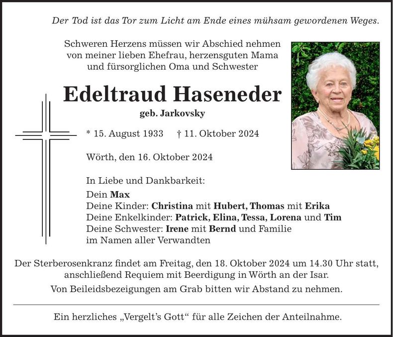 Traueranzeige Edeltraud Haseneder