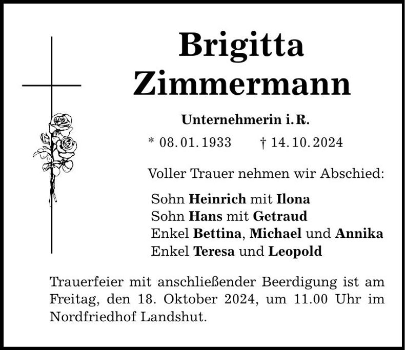 Traueranzeige Brigitta Zimmermann