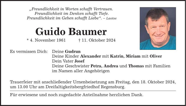 Traueranzeige Guido Baumer
