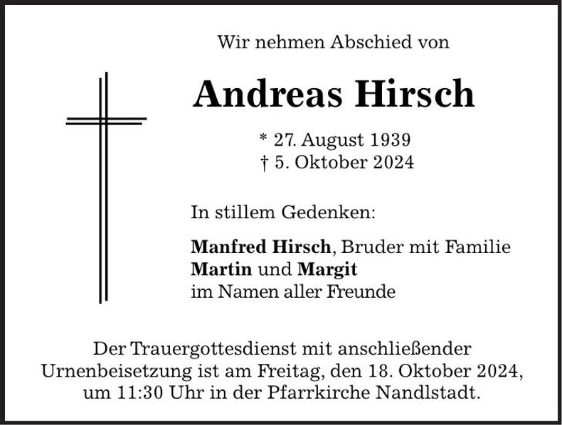 Traueranzeige Andreas Hirsch