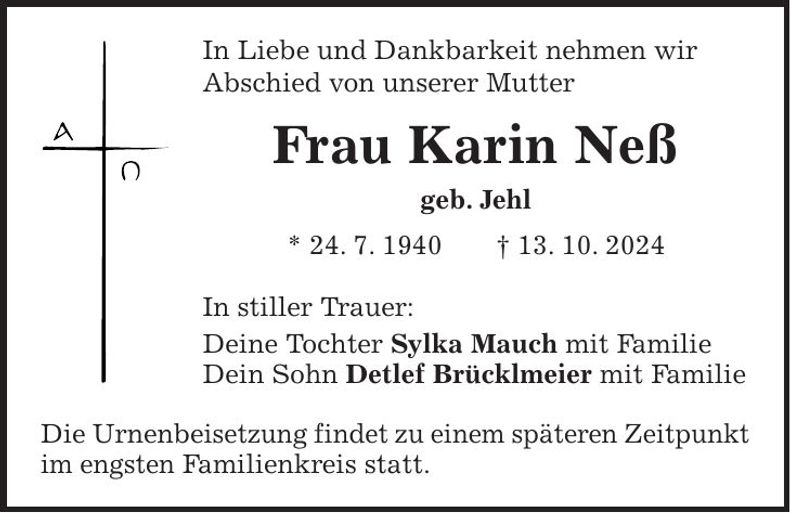 Traueranzeige Karin Neß