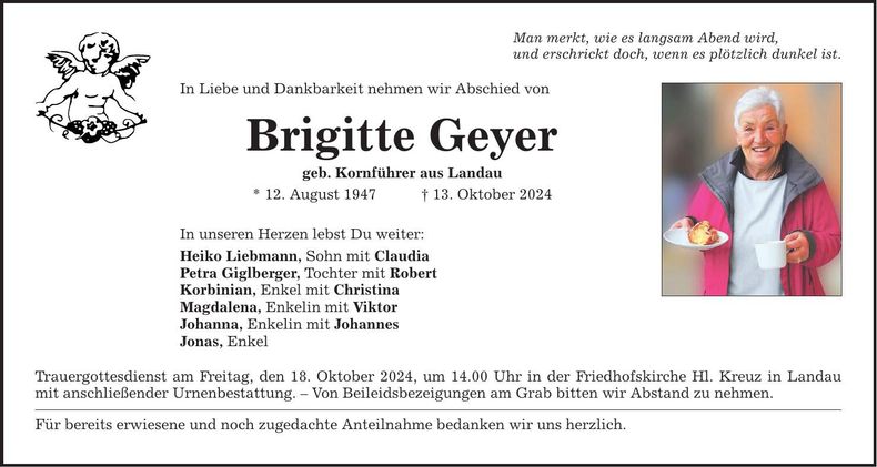 Traueranzeige Brigitte Geyer