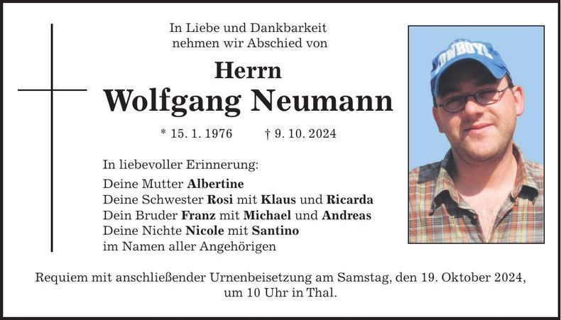 Traueranzeige Wolfgang Neumann