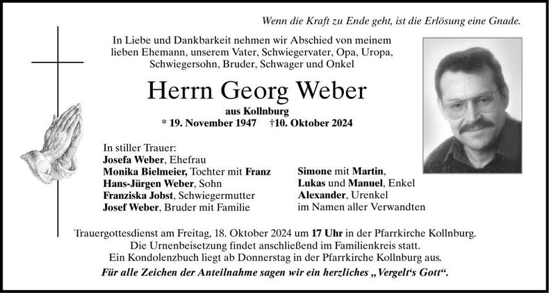Traueranzeige Georg Weber