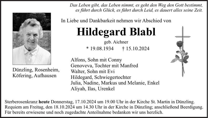 Traueranzeige Hildegard Blabl