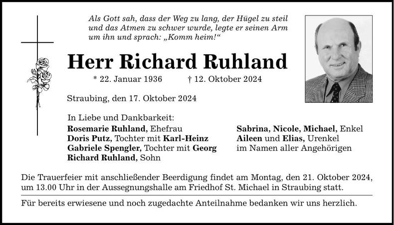 Traueranzeige Richard Ruhland