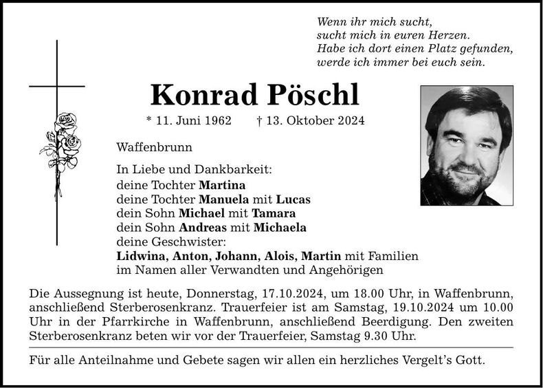 Traueranzeige Konrad Pöschl
