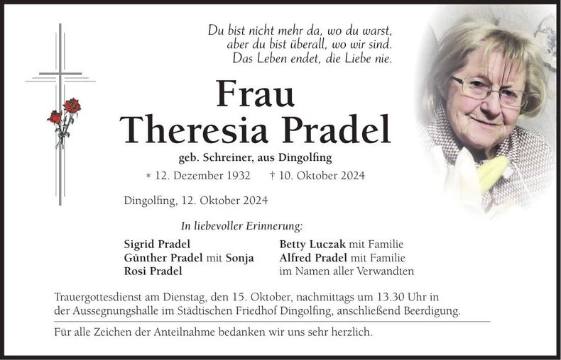 Traueranzeige Theresia Pradel
