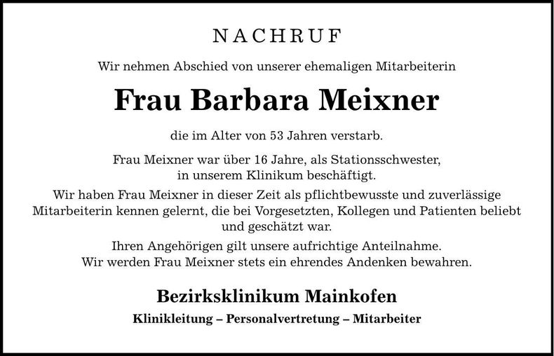 Traueranzeige Barbara Meixner