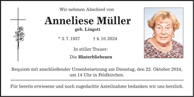 Traueranzeige Anneliese Müller