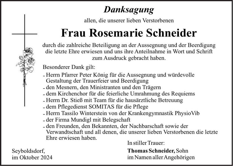 Traueranzeige Rosemarie Schneider