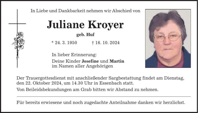 Traueranzeige Juliane Kroyer