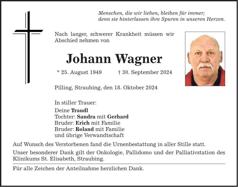 Traueranzeige Johann Wagner