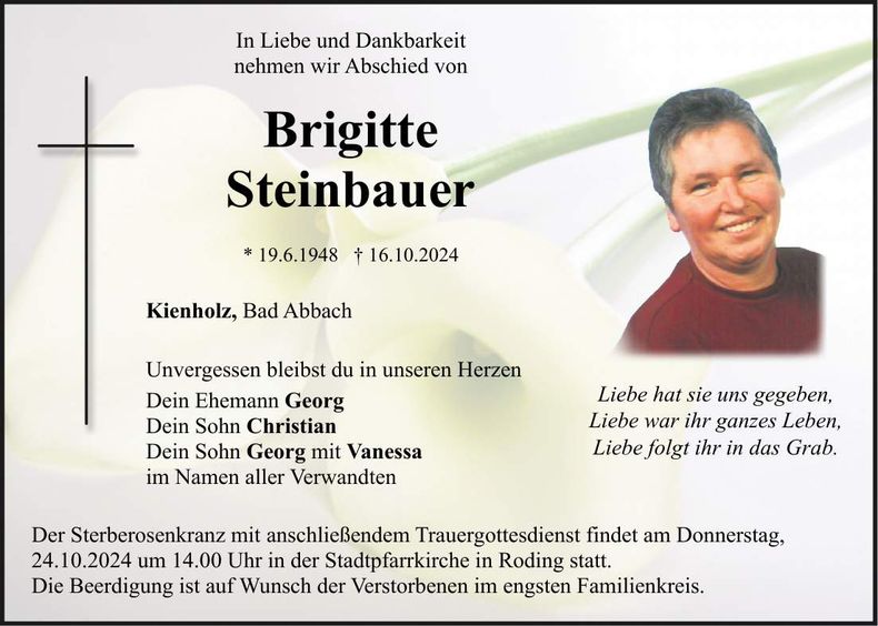 Traueranzeige Brigitte Steinbauer